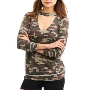 Self E Cut Out Camo Oversized Thermal Knit Top